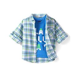 Babyhug Cotton Woven Full Sleeves Shirt With Checks & Printed Inner Tee - Blue
