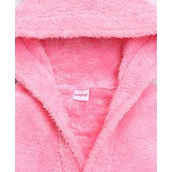 Babyhug Velour  Knit Full Sleeves Hooded Bath Robe With Ear Flaps - Pink
