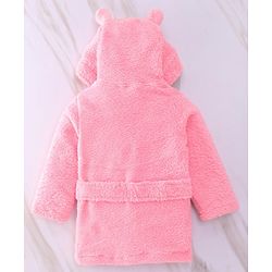 Babyhug Velour  Knit Full Sleeves Hooded Bath Robe With Ear Flaps - Pink