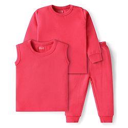 Babyhug Full Sleeves Solid Colour Thermal Pullover Vests & Pant Set - Red