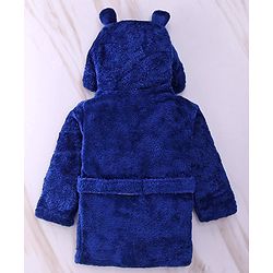Babyhug Velour  Knit Full Sleeves Hooded Bath Robe With Ear Flaps - Navy Blue