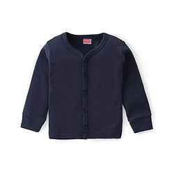 Babyhug Cotton Full Sleeves Solid Color Front Open Thermal Vest & Pant Set - Navy Blue