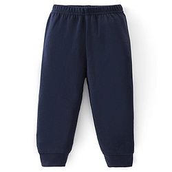 Babyhug Cotton Full Sleeves Solid Color Front Open Thermal Vest & Pant Set - Navy Blue