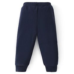 Babyhug Cotton Full Sleeves Solid Color Front Open Thermal Vest & Pant Set - Navy Blue