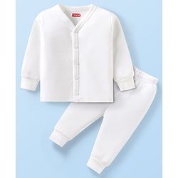 Babyhug Full Sleeves Front Open Solid Thermal Vest & Leggings - White