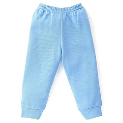 Babyhug Cotton Full Sleeves Solid Color Front Open Thermal Vest & Pant Set - Light Blue