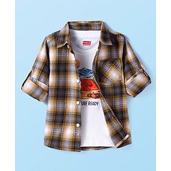 Babyhug Cotton Woven Full Sleeves Checkered Shirt With Printed T-Shirt - White