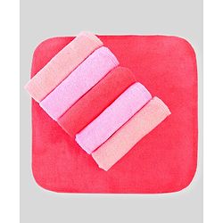 Babyhug Cotton Knit Hand and Face Towels Pack of 6 - Dark Pink