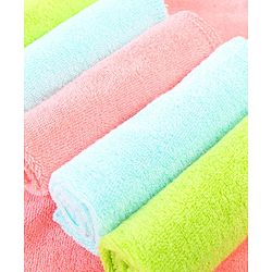 Babyhug Cotton Knit Wash cloth Pack of 6 - Green Pink & Light Blue