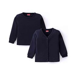 Babyhug Full Sleeves Solid Colour Pullover & Front Open Thermal Vests Pack of 2 - Navy Blue
