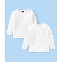 Babyhug Full Sleeves Solid Color Front Open Thermal Vest & Pullover Combo Set Pack Of 2- White
