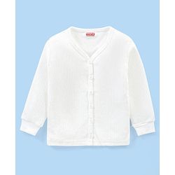 Babyhug Full Sleeves Solid Color Front Open Thermal Vest & Pullover Combo Set Pack Of 2- White