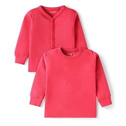 Babyhug Knit Full Sleeves Solid Colour Front Open & Pullover Thermal Vest Pack Of 2 - Dark Pink