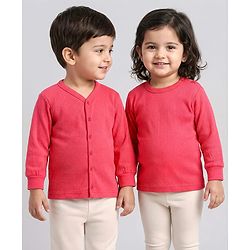 Babyhug Knit Full Sleeves Solid Colour Front Open & Pullover Thermal Vest Pack Of 2 - Dark Pink