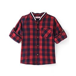 Babyhug Cotton Woven Full Sleeves  Rib Collared  Checks Shirt - Red