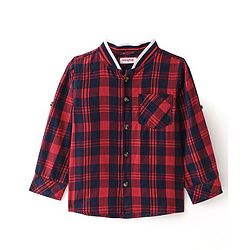 Babyhug Cotton Woven Full Sleeves  Rib Collared  Checks Shirt - Red