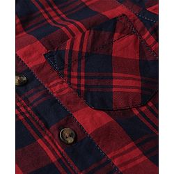 Babyhug Cotton Woven Full Sleeves  Rib Collared  Checks Shirt - Red