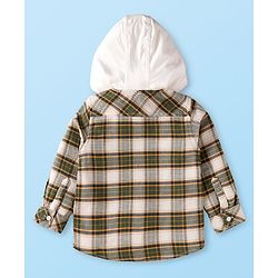 Babyhug Cotton Woven Full Sleeves Checkered Shirt with Hood - Olive Green