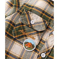 Babyhug Cotton Woven Full Sleeves Checkered Shirt with Hood - Olive Green