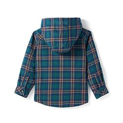 Babyhug Cotton Woven Full Sleeves Checkered Hooded Shirt - Dark Green
