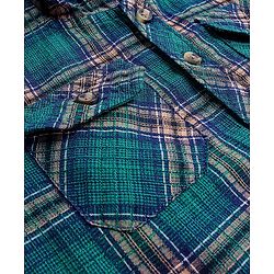 Babyhug Cotton Woven Full Sleeves Checkered Hooded Shirt - Dark Green
