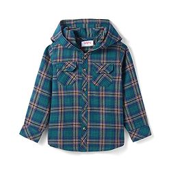 Babyhug Cotton Woven Full Sleeves Checkered Hooded Shirt - Dark Green