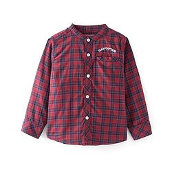 Babyhug Cotton Woven Full Sleeves Mandarin Collared Checks Shirt - Red