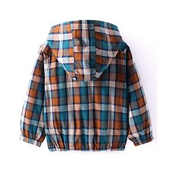 Babyhug Cotton Woven Full Sleeves Checkered Hooded Sweatshirt With Kangaroo Pockets - Orange