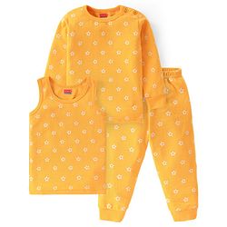 Babyhug  Full Sleeves Thermal T-Shirt Vest & Pant Set with Star Print - Yellow