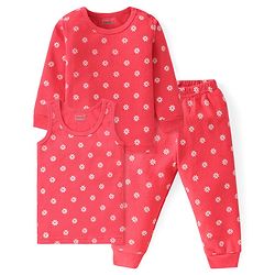 Babyhug Full Sleeves Thermal Wear Vest T-Shirt & Pant Set with Floral Print -Pink