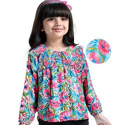 Babyhug Rayon Woven Full Sleeves Peter Pan Collar  Top with Floral Print -Pink & Blue
