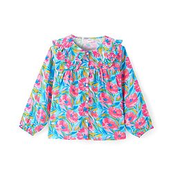 Babyhug Rayon Woven Full Sleeves Peter Pan Collar  Top with Floral Print -Pink & Blue
