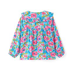 Babyhug Rayon Woven Full Sleeves Peter Pan Collar  Top with Floral Print -Pink & Blue