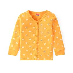 Babyhug Full Sleeves Front Open Thermal Vest & Leggings with Floral Print - Yellow