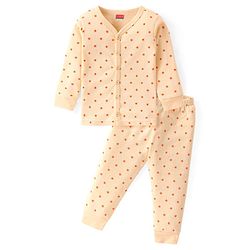 Babyhug Full Sleeves Front Open Thermal Vest & Leggings Set Star Print - Yellow