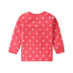 Babyhug Full Sleeves Front Open Thermal Wear Vest & Pant with Floral Print - Pink