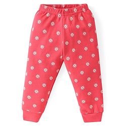 Babyhug Full Sleeves Front Open Thermal Wear Vest & Pant with Floral Print - Pink