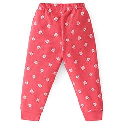 Babyhug Full Sleeves Front Open Thermal Wear Vest & Pant with Floral Print - Pink