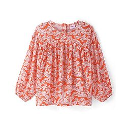Babyhug Rayon Woven Full Sleeves  Top with Leafy Print -Orange