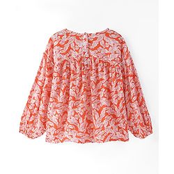 Babyhug Rayon Woven Full Sleeves  Top with Leafy Print -Orange