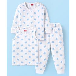 Babyhug Full Sleeves Vest Pullover & Bottom Thermal Wear Combo Star Print Pack Of 3 - White