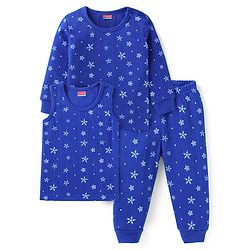 Babyhug Full Sleeves Vest Pullover & Bottom Thermal Wear Combo Star Print Pack Of 3 - Blue