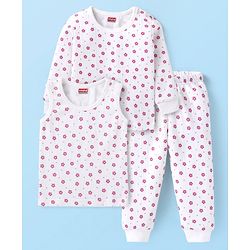 Babyhug Full Sleeves Vest Pullover & Bottom Thermal Wear Combo Floral Print Pack Of 3 - White
