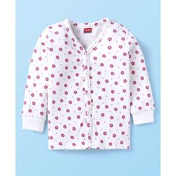 Babyhug Full Sleeves Front Open Thermal Vest & Legging Set with Floral Print - White