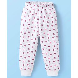 Babyhug Full Sleeves Front Open Thermal Vest & Legging Set with Floral Print - White