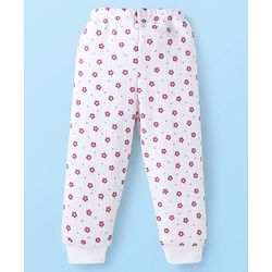 Babyhug Full Sleeves Front Open Thermal Vest & Legging Set with Floral Print - White