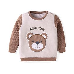 Babyhug Terry Knit Full Sleeves Sweatshirt & Joggers Set with Bear Patch Detailing - Brown