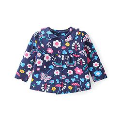 Babyhug Cotton Knit Full Sleeves Peter Pan Collared Night Suit With Floral Print - Navy