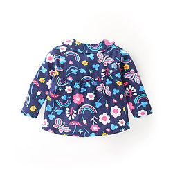 Babyhug Cotton Knit Full Sleeves Peter Pan Collared Night Suit With Floral Print - Navy