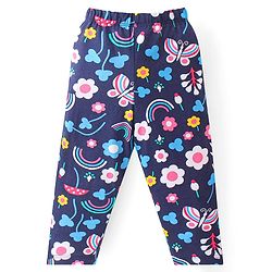 Babyhug Cotton Knit Full Sleeves Peter Pan Collared Night Suit With Floral Print - Navy